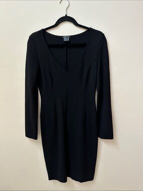 Classic Black Long-Sleeve V-Neck Dress